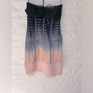 Sue Wong ombré navy and blush pink pleated silk corset dress